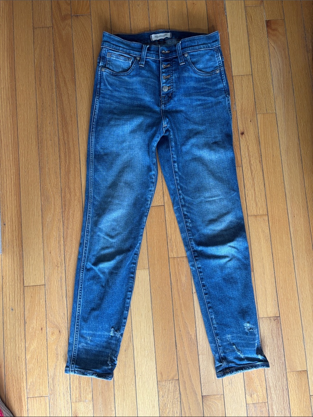 Madewell High-Rise Button-Fly slim straight Women’s Jeans in Medium Blue